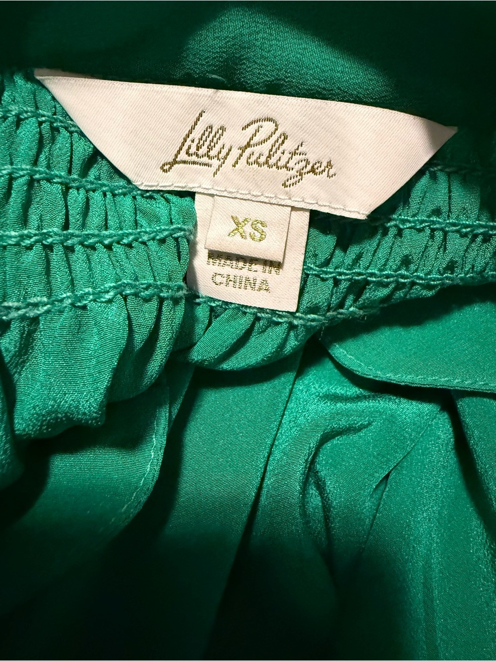 Lilly Pulitzer Emerald Green Smocked Yoke Long-Sleeve Blouse #83 - Picture 3 of 6